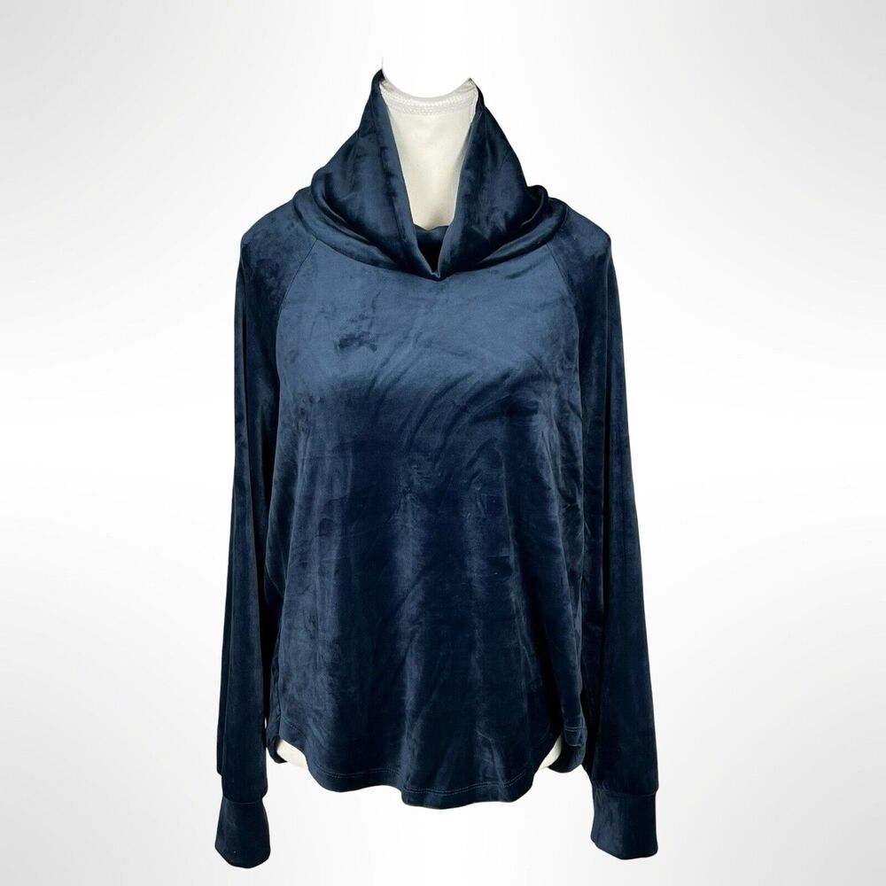 Evereve Blue‎ Velvet Funnel Cowl Neck Top Long Sleeve Cozy Pullover Medium